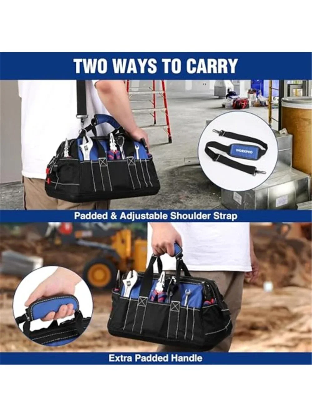 16 Inch Tool Bag Wide Mouth Waterproof Heavy Duty Tool Organizer Tote Bag
